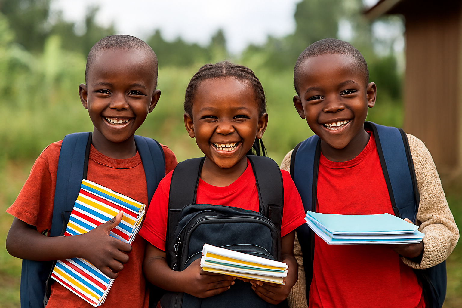 Smilling children with school supplies